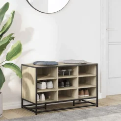 Bancs-vidaXL Banc à chaussures chêne sonoma bois d'ingénierie et métal Ch&ecirc;ne sonoma
