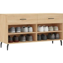 Produits Ménagers-vidaXL Banc à chaussures chêne sonoma 102x35x55 cm bois d'ingénierie Ch&ecirc;ne sonoma