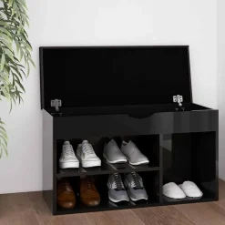 Produits Ménagers-vidaXL Banc à chaussures et coussin Bois d'ingénierie noir brillant