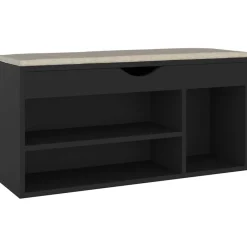 Produits Ménagers-vidaXL Banc à chaussures et coussin 104x30x49cm Bois d'ingénierie Noir