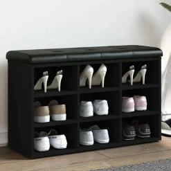 Bancs-vidaXL Banc à chaussures 82x32x50 cm bois d'ingénierie Noir