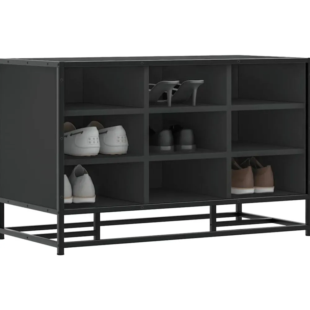 Bancs-vidaXL Banc à chaussures 84x40x53,5 cm bois d'ingénierie et métal Noir