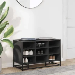 Bancs-vidaXL Banc à chaussures 84x40x53,5 cm bois d'ingénierie et métal Noir