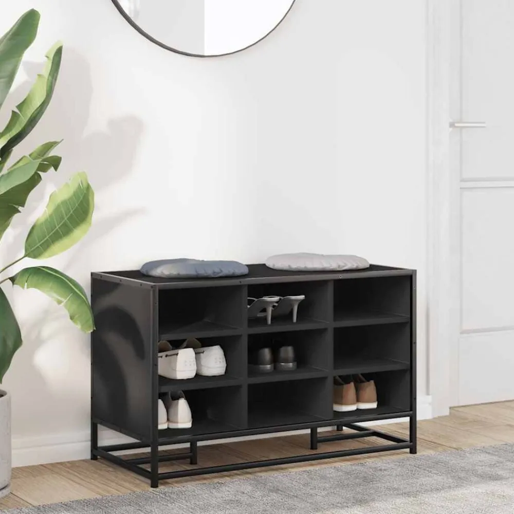Bancs-vidaXL Banc à chaussures 84x40x53,5 cm bois d'ingénierie et métal Noir
