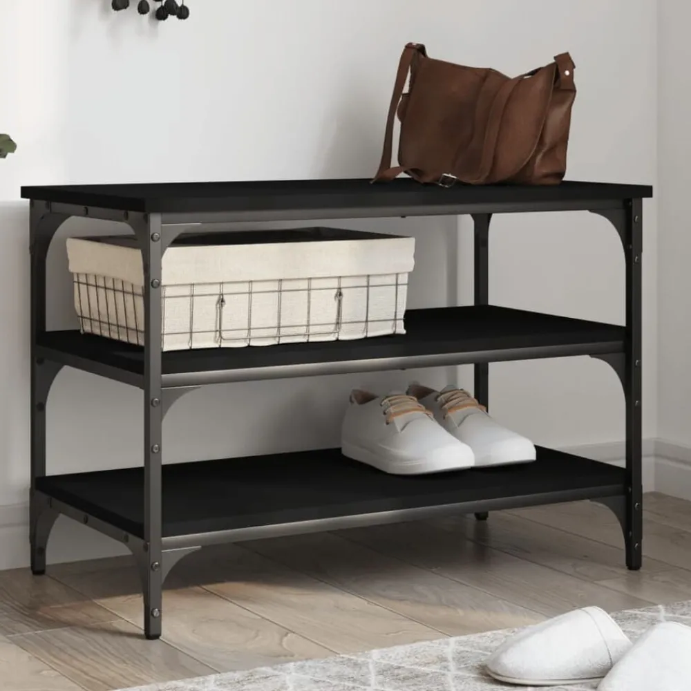 Bancs-vidaXL Banc à chaussures 70x38,5x49 cm bois d'ingénierie Noir