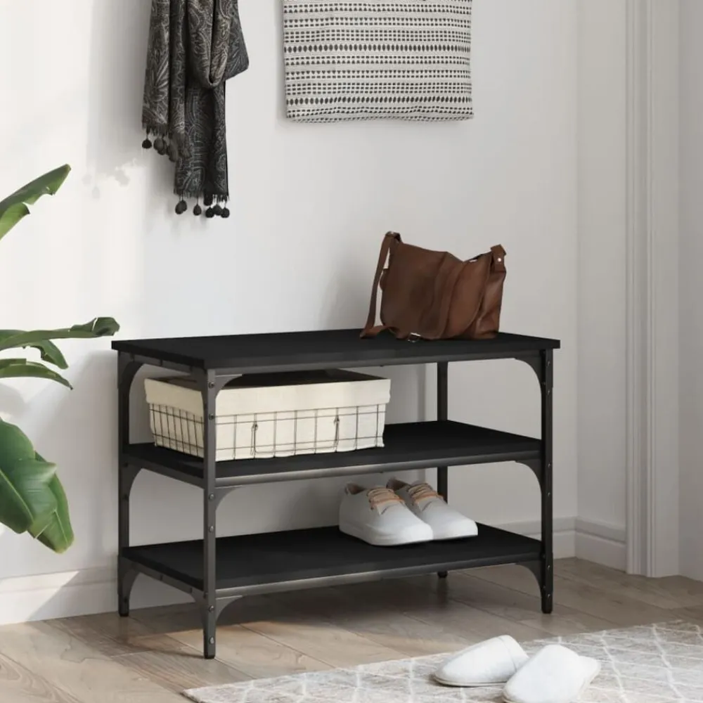 Bancs-vidaXL Banc à chaussures 70x38,5x49 cm bois d'ingénierie Noir
