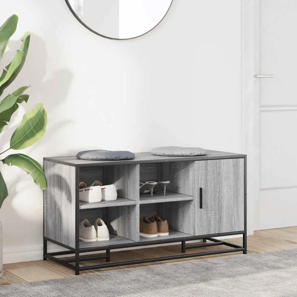 Bancs-vidaXL Banc à chaussures bois d'ingénierie et métal Sonoma gris