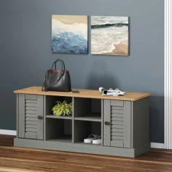 Bancs-vidaXL Banc à chaussures VIGO 106x35x45 cm bois massif de pin Gris
