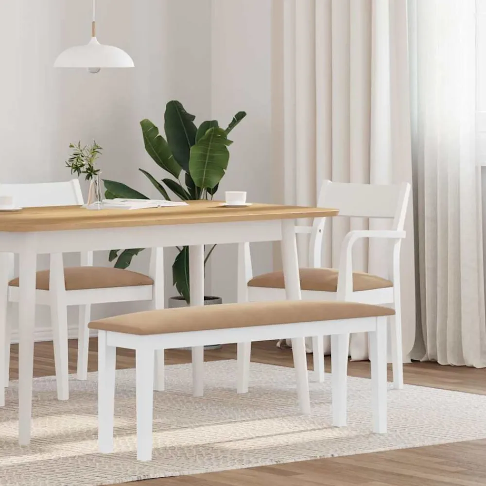 Bancs-vidaXL Banc 110 cm blanc bois massif caoutchouc Blanc et marron