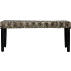 Bancs-vidaXL Banc 110 cm Rotin naturel kubu et bois d'acajou massif Noir