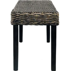 Bancs-vidaXL Banc 110 cm Rotin naturel kubu et bois d'acajou massif Noir