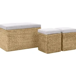 Bancs-vidaXL Banc avec 2 poufs Jacinthe d'eau Gris