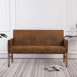 vidaXL Banc avec accoudoir 140 cm Marron Similicuir daim