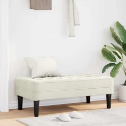 Bancs-vidaXL banc avec coussin Crème 113 x 57 x 39 cm Velours Cr&egrave;me