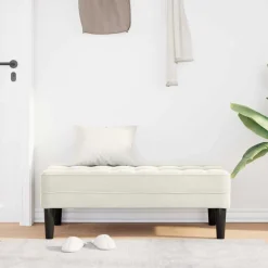 Bancs-vidaXL banc avec coussin Crème 113 x 57 x 39 cm Velours Cr&egrave;me