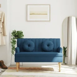 Bancs-vidaXL Banc avec coussins 113x64,5x75,5 cm tissu Bleu