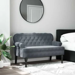 Bancs-vidaXL Banc avec dossier 119,5x64,5x75 cm velours Gris foncé
