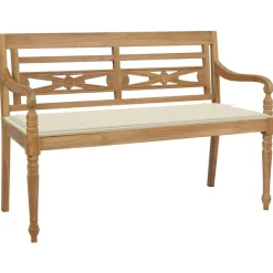 Mobilier De Jardin-vidaXL Banc Batavia avec coussin crème 120 cm Bois de teck massif Cr&egrave;me