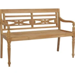 Mobilier De Jardin-vidaXL Banc Batavia avec coussin crème 120 cm Bois de teck massif Cr&egrave;me