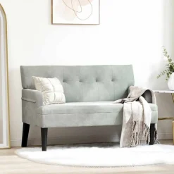 Bancs-vidaXL Banc Chesterfield 112 x 65,5 x 75 cm Velours Gris clair