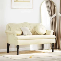 Bancs-vidaXL Banc Chesterfield Crème 120,5 x 65 x 75 cm Simili cuir Cr&egrave;me