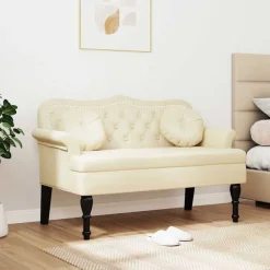 Bancs-vidaXL Banc Chesterfield Crème 120,5 x 65 x 75 cm Simili cuir Cr&egrave;me