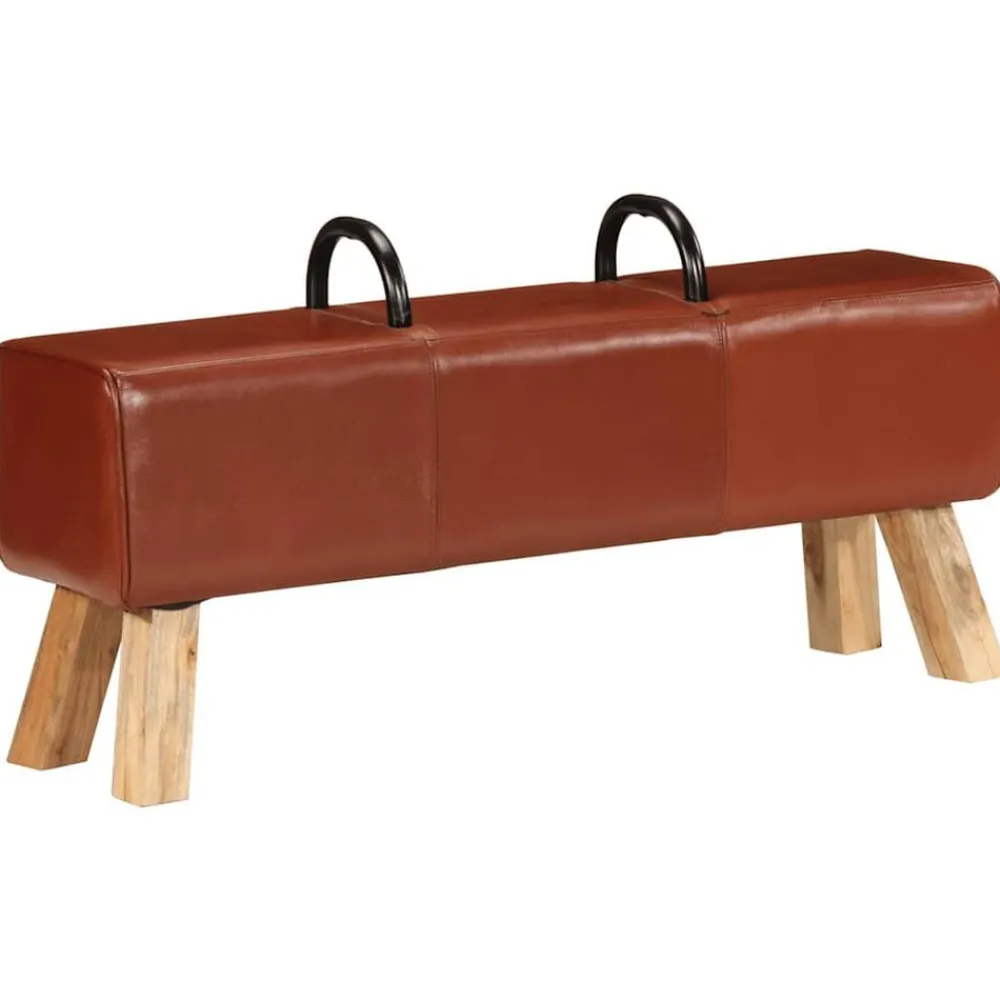 vidaXL Banc de gymnastique marron 110 cm cuir véritable