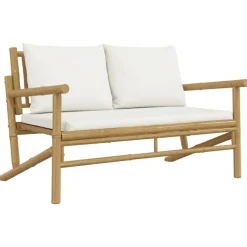vidaXL Banc de jardin avec coussins blanc crème bambou