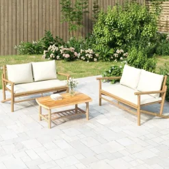 vidaXL Banc de jardin avec coussins blanc crème bambou