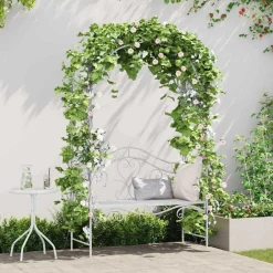 Mobilier De Jardin-vidaXL Banc de jardin antique 121 x 48 x 200 cm Acier Blanc