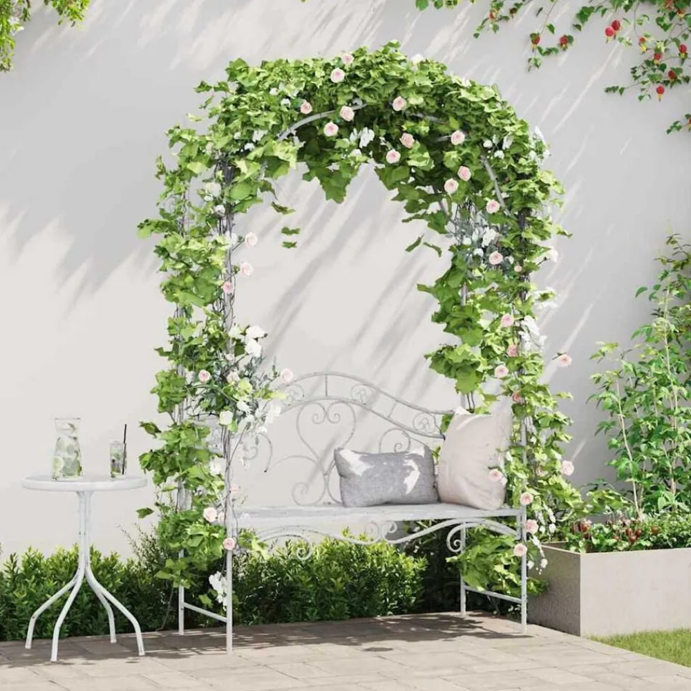 Mobilier De Jardin-vidaXL Banc de jardin antique 121 x 48 x 200 cm Acier Blanc