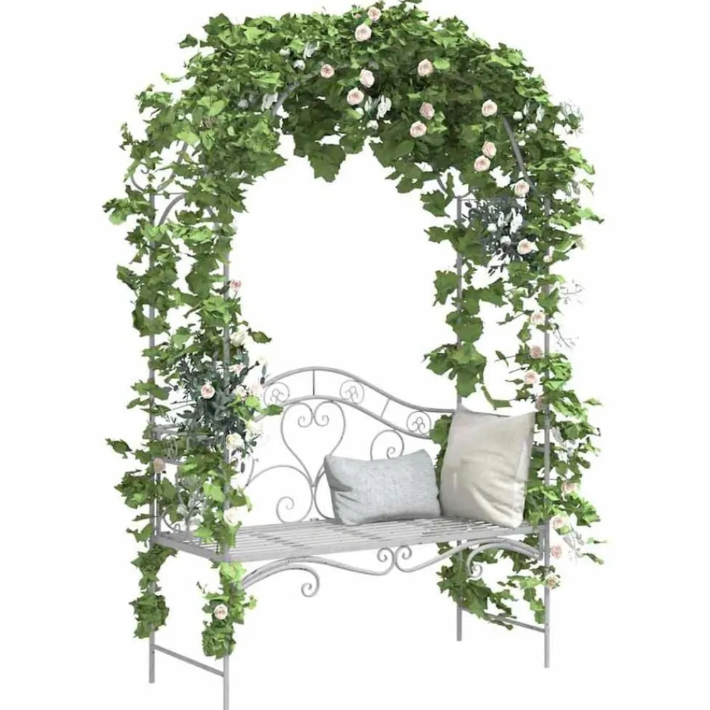 Mobilier De Jardin-vidaXL Banc de jardin antique 121 x 48 x 200 cm Acier Blanc