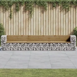 Mobilier De Jardin-vidaXL Banc de jardin design gabion 347x71x65,5cm bois de pin imprégné Marron foncé