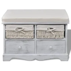 Bancs-vidaXL Banc de rangement Blanc 62x33x42 cm Bois de paulownia