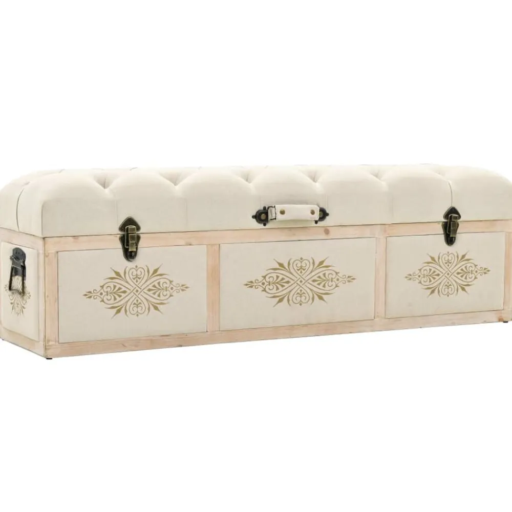 vidaXL Banc de rangement 110 cm Crème Bois de sapin massif et tissu
