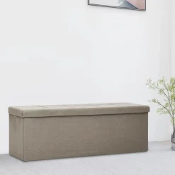 Bancs-vidaXL Banc de rangement pliable Faux lin Taupe