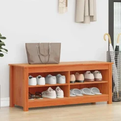 Produits Ménagers-vidaXL Banc de rangement Brun cire 110 x 38 x 45,5 cm Pin massif Marron cire