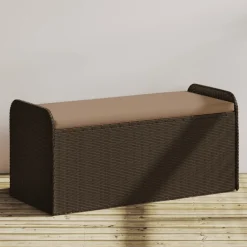 Mobilier De Jardin-vidaXL Banc de rangement et coussin 115x51x52 cm résine tressée Marron