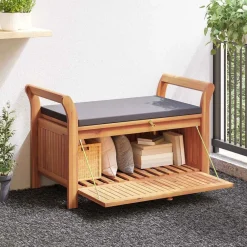 vidaXL Banc de rangement de jardin avec coussin 91 cm Bois d'acacia