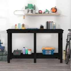 Accessoires De Quincaillerie-vidaXL Banc de travail 140x50x80 cm Bois de pin massif Noir