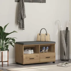 Bancs-vidaXL Banc d'entrée avec coussin Chêne Artisanal 80 x 38 x 46 cm ch&ecirc;ne artisanal