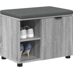 vidaXL Banc d'entrée avec coussin Gris Sonoma 60 x 38 x 46 cm