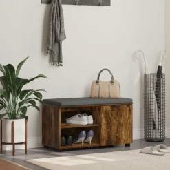 Bancs-vidaXL Banc d'entrée avec coussin Chêne Fumé 80 x 38 x 46 cm Ch&ecirc;ne fumé