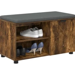 Bancs-vidaXL Banc d'entrée avec coussin Chêne Fumé 80 x 38 x 46 cm Ch&ecirc;ne fumé