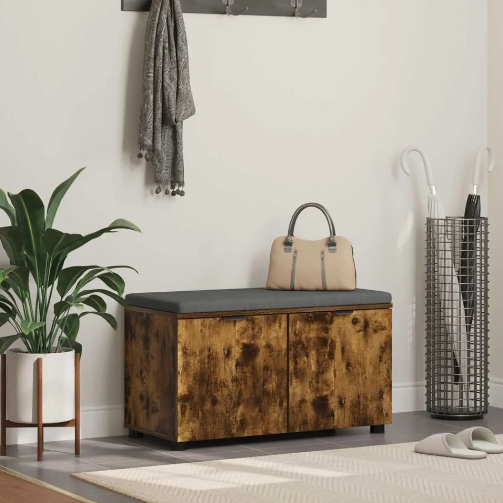 Bancs-vidaXL Banc d'entrée avec coussin Chêne Fumé 80 x 38 x 46 cm Chêne fumé