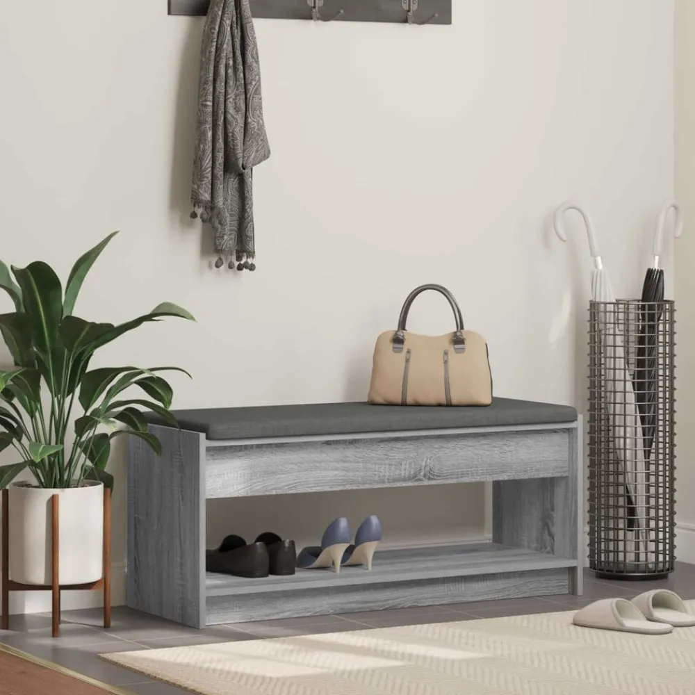 Bancs-vidaXL Banc d'entrée avec coussin Gris Sonoma 103 x 38 x 45 cm Sonoma gris