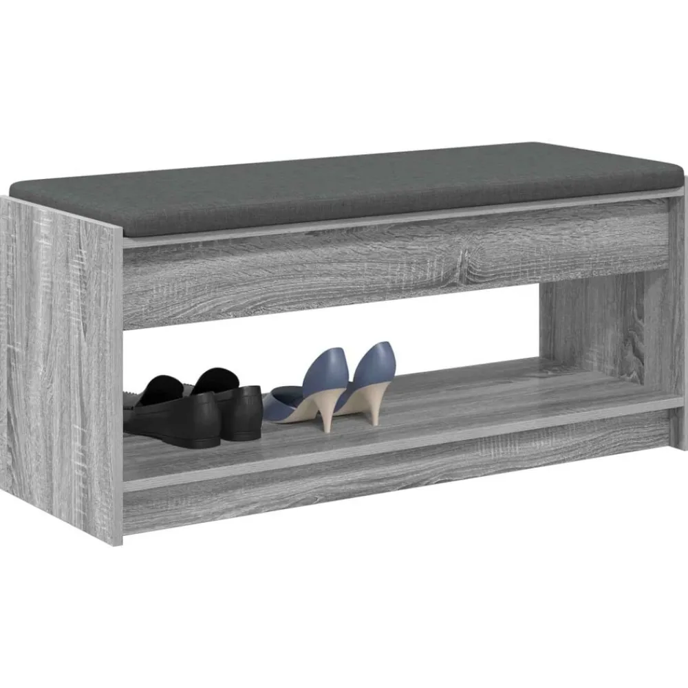 Bancs-vidaXL Banc d'entrée avec coussin Gris Sonoma 103 x 38 x 45 cm Sonoma gris