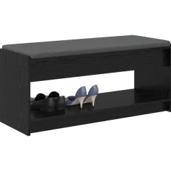 Bancs-vidaXL Banc d'entrée avec coussin Chêne Noir 103 x 38 x 45 cm Ch&ecirc;ne noir