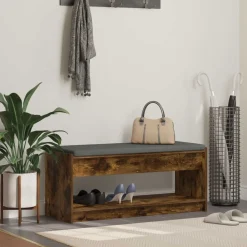 Bancs-vidaXL Banc d'entrée avec coussin Chêne Fumé 103 x 38 x 45 cm Ch&ecirc;ne fumé