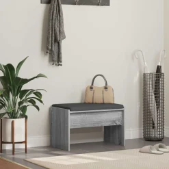 Bancs-vidaXL Banc d'entrée avec coussin Gris Sonoma 63 x 38 x 40 cm Sonoma gris